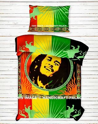Conjunto de edredom e travesseiro Smiling Bob Marley indiano feito à mão - Imagem 1 de 4
