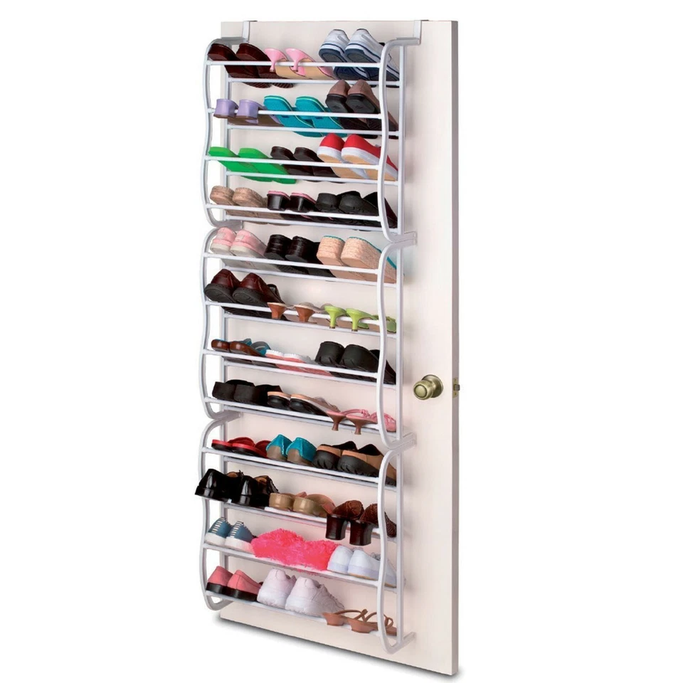 36 PAIR OVER DOOR HANGING SHOE RACK 12 TIER SHELF ORGANISER STORAGE STAND HOLDER - Image 1 of 1