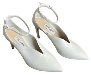 JIMMY CHOO⚡️{$995} "Sonia” white split vamp leather ankle strap heel 41EU/11US - Picture 1 of 7