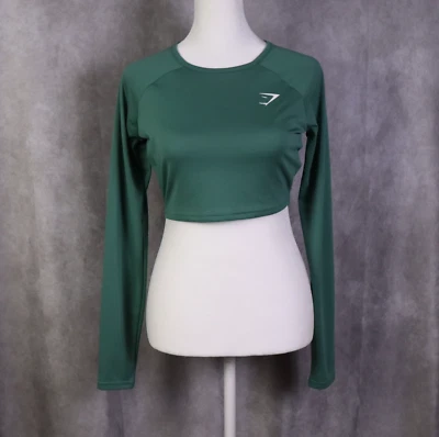 Gymshark 训练长袖裁剪上衣 XS 绿色长袖运动健身房锻炼 — 第 1/4 张图片