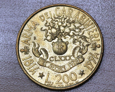 1994 Italy 200 Lire 180th Anniversary of the Arm of Carabinieri Cover