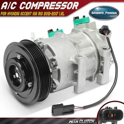 AC Compressor with 6-Groove Pulley for Hyundai Accent Kia Rio 2012-2017 L4 1.6L - Image 1 of 4