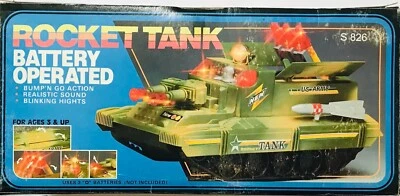 VINTAGE UNBRANDED ROCKET TANK BATTERY OPERATED PLASTIC TOY NEW IN BOX RARE - Image 1 of 4