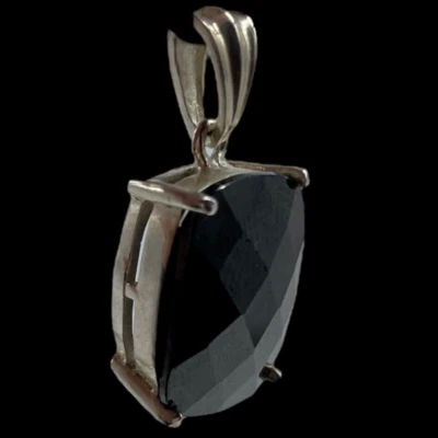 Ciondolo Pendente per Collana da Donna in Argento 925 Onice nero Briolè Vintage. - Immagine 1 di 4