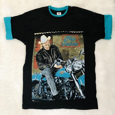 CAMISETA ENROLLABLE VINTAGE AÑOS 90 BANDA ALAN JACKSON música country gira Harley Davidson Foto 1 de 4