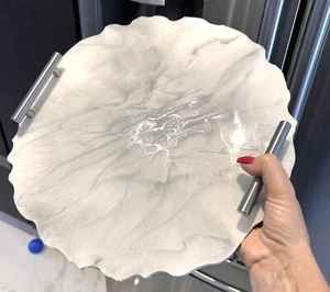 Grey Marble Effect Resin Tray Charcuterie Board Perfume Tray Unique epoxy Design - Picture 1 of 7