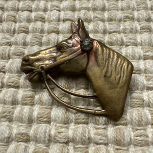 Vintage Reiter Pferdekopf Anstecknadel Brosche gold und kupferfarben Tracht - Bild 1 von 4