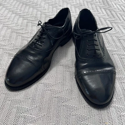 Stanley Backer black Italian leather lace up oxfords size 10.5 - Image 1 of 4