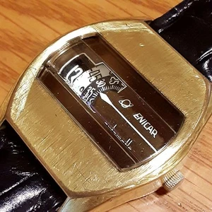 Enica Rare Vintage Gold Automatic Men's Watch, approx. 3.9cm, Black Leather, Wo - Picture 1 of 7