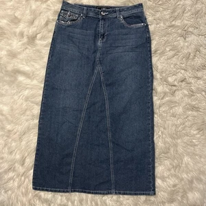 Cato langer blauer Jeansrock Pailletten Taschenakzent Größe 10 A-Linie Schlitz hinten Schlitz - Bild 1 von 11
