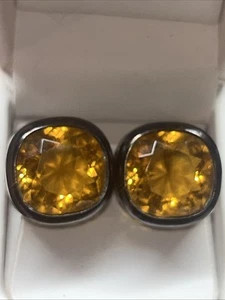 Yves Saint Laurent YSL Signed Vintage Amber Glass Cabachon Clip Earrings 80’s - Picture 1 of 12