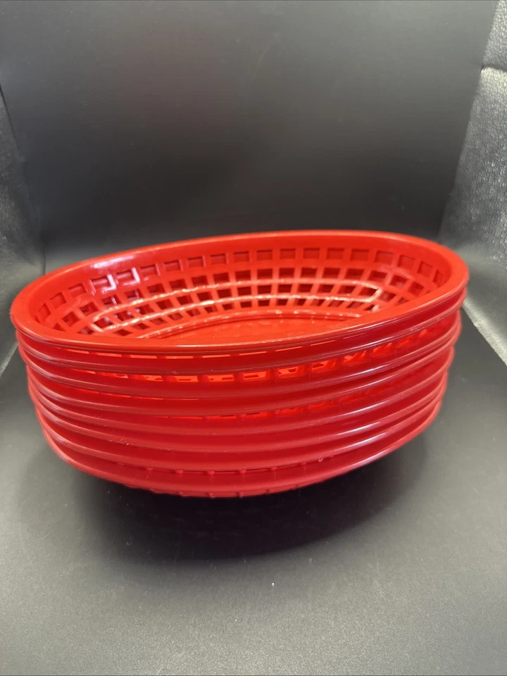 Red Oval Reusable Plastic Serving Basket Table Craft Product Co Set Of 9 - Image 1 of 4