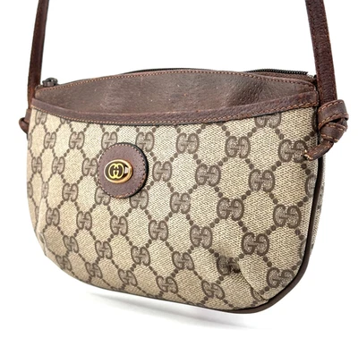 Vintage GUCCI Crossbody Bag PVC Leather Brown Small Shoulder Purse Authentic - Image 1 of 4