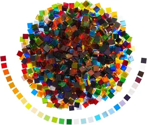 Square Mosaic Tiles for 1000 Pack, 40 Assorted Clear Colors, Stained Glass  - Picture 1 of 9