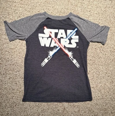 Star Wars Jumping Beans Boys 2Tone Gray Short Sleeve T-Shirt Light Sabers Size 8 - Image 1 of 4
