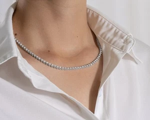 3CT Lab Grown Diamond Eternity Tennis Necklace G SI 14K White Gold Over Gift - Picture 1 of 4
