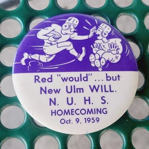 NEW ULM MINNESOTA Football Homecoming Vs. REDWOOD FALLS 1959 Pinback Button - Picture 1 of 2