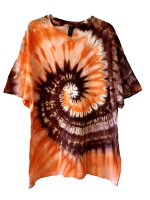 Camisa de futebol masculina feminina unissex corante espiral gelo feita à mão tamanho XL laranja marrom - Imagem 1 de 3