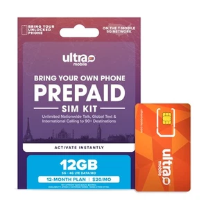 $20/mo. Ultra Mobile Prepaid Plan: Unlimited Talk, Text & 12GB 5G • 4G LTE Data - Picture 1 of 9