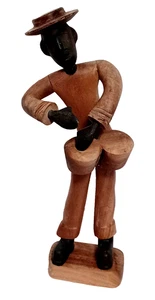 Wood Carved Musician with Bongo Drums Island Folk Art Vintage - Picture 1 of 4