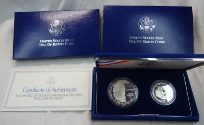 1993-S Bill of Rights Proof Silver Dollar & Half US Mint 2 Coin Set $1 50C OGP - Image 1 of 4