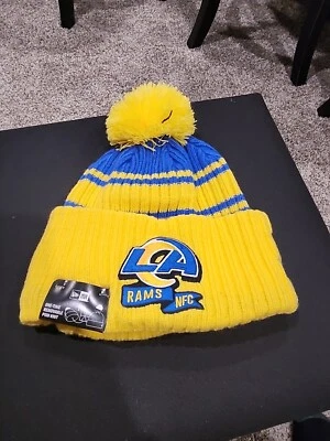Los Angeles Rams 2022 New Era Sideline Knit Beanie NWT NFL OSFA Yellow/Blue  - Image 1 of 4