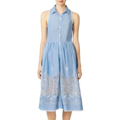 Camisa Yoana Baraschi Azul/Blanco Santería Ojales Bordada Talla S Foto 1 de 4