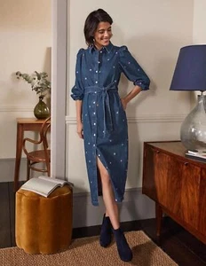 BODEN gerades Puffärmel Kleid Denim Blumen UVP 150£ UK 14 D0065 BRANDNEU D33 - Bild 1 von 5