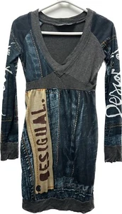 Desigual V Neck Logo Long Sleeve Dress Top Size M - Picture 1 of 13