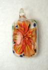 Art Glass Pendant Orange Flower Foil Fused Dichroic Accents  1.75"