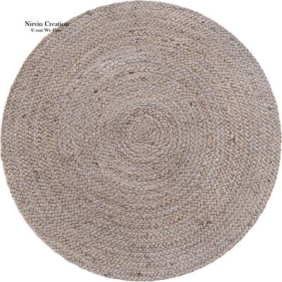 Rug Round Jute Grey Area Rug Hand Braided Farmhouse Natural Jute Rug Carpet - image 1 of 4