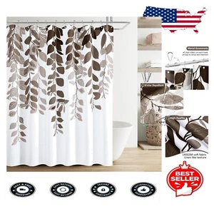 72"x84" Water-Repellent Leaf Pattern Shower Curtain with Hooks - Country Style - Picture 1 of 8