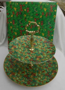 DEPT 56 HEIRLOOM HOLLY BERRIES 2 TIER TIDBIT TRAY CHINTZ GOLD CHRISTMAS HOLIDAY - Picture 1 of 5