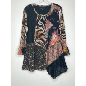 Top tunica Calessa donna XL multicolore patchwork pizzo asimmetrico Artsy Boho Bell - Foto 1 di 8