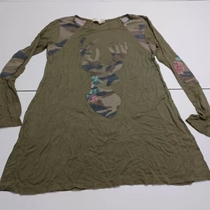 Lilypad Damen Tunika Oberteil Grün Camouflage Langarm Rundhals Stretch Hirsch Blumen S - Bild 1 von 12