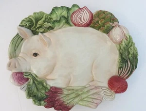 Fitz and Floyd French Market Pig Cannape ovale / piatto da parete - Foto 1 di 7