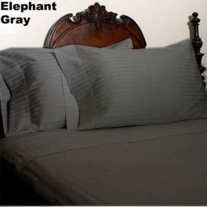 King Elephant Gray Stripe Sheet Set 1000 Thread Count 100% Egyptian Cotton - Picture 1 of 1