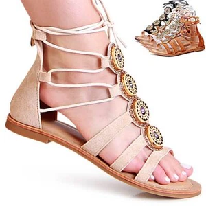 Sandali Gladiatore In Velluto Da Donna Con Glitter E Lacci - Foto 1 di 6