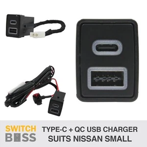 TYPE C + QC 3.0 USB for NISSAN SMALL Navara NP300 Patrol X-Trail USB-C Amber LED - Picture 1 of 11