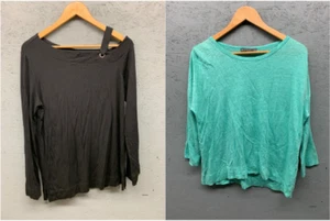 Elliott Lauren Women Black Green Long Sleeve Blouse Top Round Neck Size M Lot 2 - Picture 1 of 23