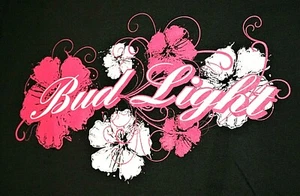 Vtg Women's Budweiser Beer Bud Light Flowers Black T-Shirt New NOS Sz XL 2007 - Picture 1 of 4