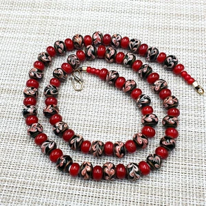 Vintage Venetian Style Floral & Venetian WhiteHeart Glass Beaded Necklace - Picture 1 of 17