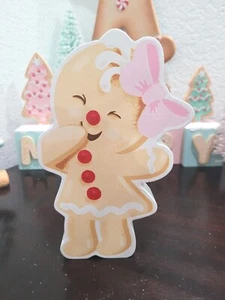 Weihnachten Pastell Lebkuchen Mädchen Rosa Candyland Holz Tischplatte Figur Dekor 7" - Bild 1 von 4