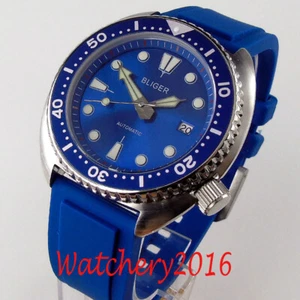 45 mm Bliger azul bisel giratorio agujas luminosas fecha NH35A reloj automático mens Watch - Imagen 1 de 6