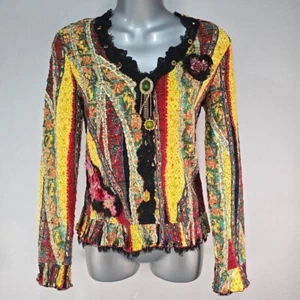 Alberto Makali Multicolor Heart Applique W/ Jewels Shirt, Size Small - Picture 1 of 10