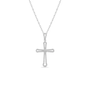 Collar Colgante Religioso Oro Blanco 10K Colgante Cruz Diamante Natural 1/5 CTW - Imagen 1 de 4
