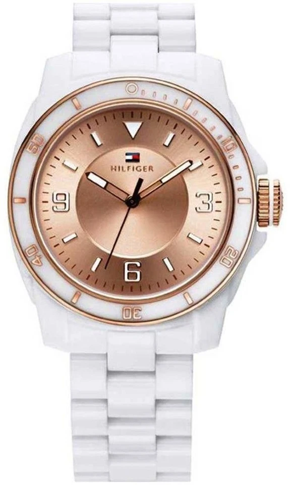 Tommy Hilfiger 1781200 Kelsey Rose Gold Dial White Plastic Band Women's Watch - Image 1 of 1