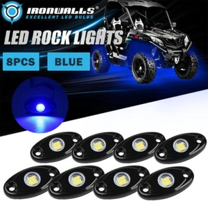 8Pcs Blue LED Rock Lights Fender Underglow Wheel Glow Lamp for Polaris ATV UTV - Foto 1 di 12