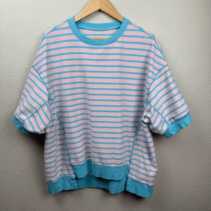 Striped Oversized Sweater Womens Size S Pink Blue Slouchy Knit Y2K Pastel Retro - Picture 1 of 16