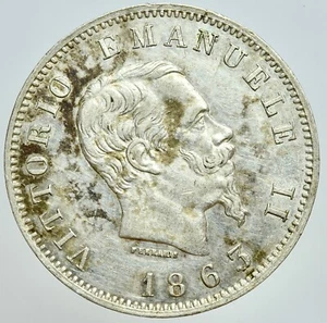 VITTORIO EMANUELE II 1861-1878 -AG/ 1 LIRA 1863 MILANO STEMMA QFDC - Picture 1 of 2